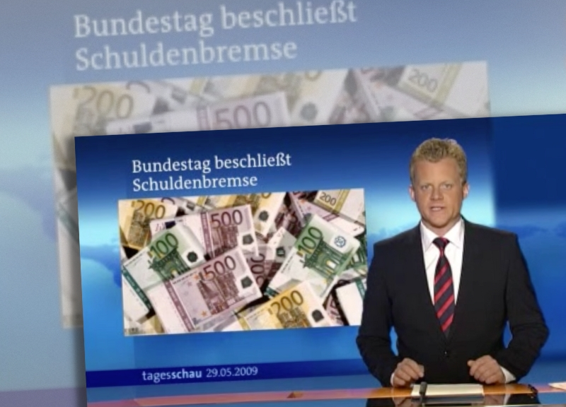 "Tagesschau" berichtet am 29.5.2009 über den Bundestagsbeschluss zur Schuldenbremse „Tagesschau“ am 29.05.2009